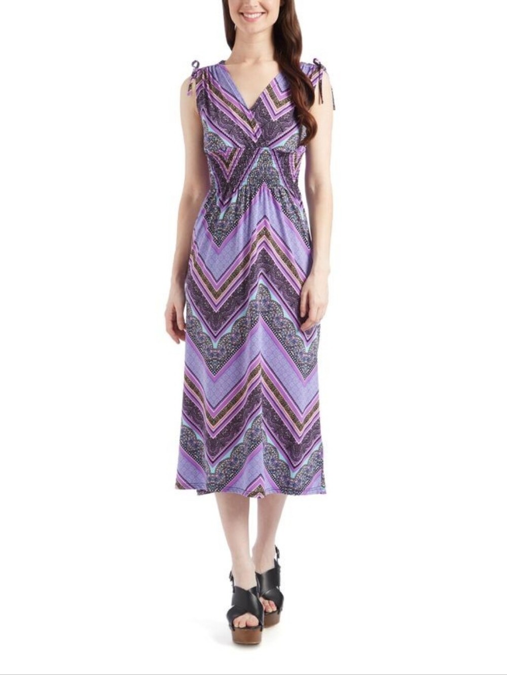 Jon & Anna Purple Chevron Maxi Dress with Tie Shoulders